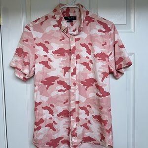 ZARA Mens Pink Camo Button-Down Polo (Never worn)